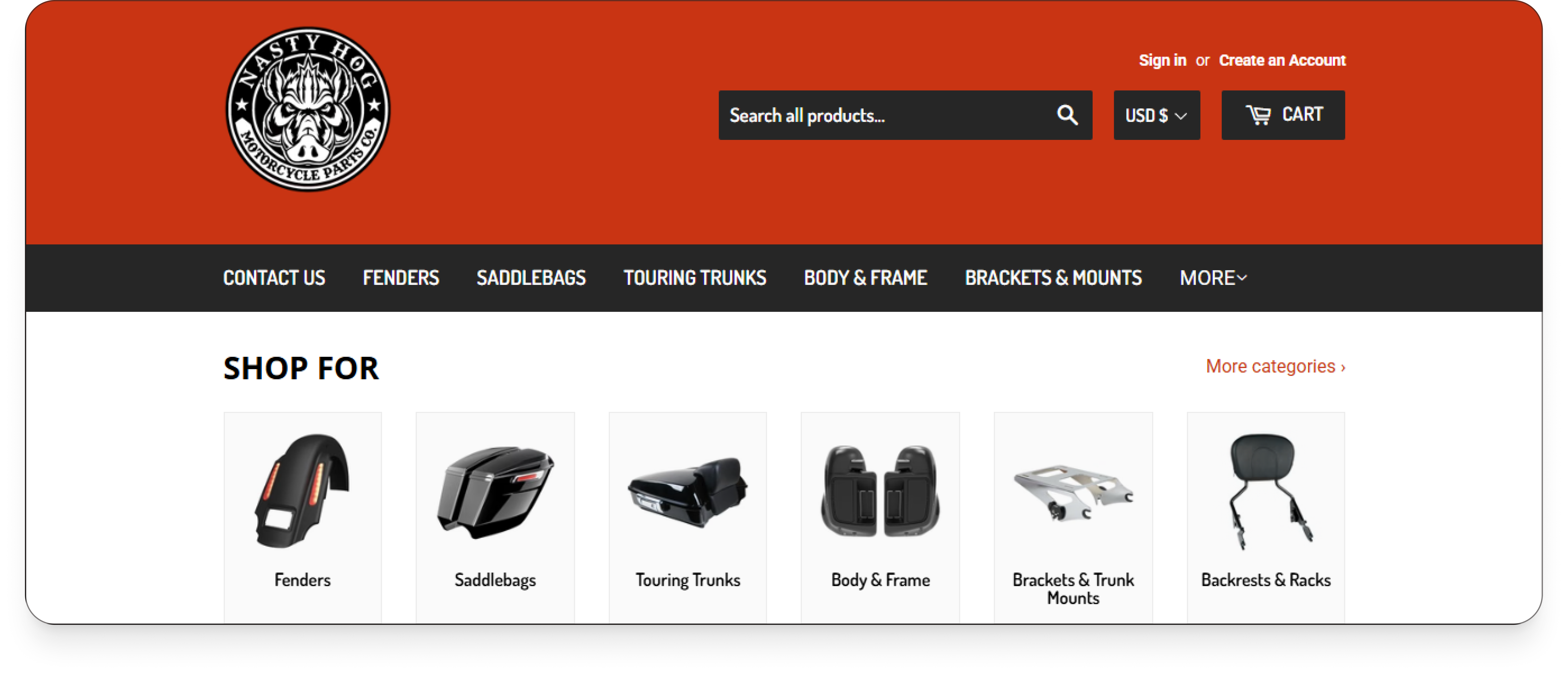 A screenshot of the Nasty Hog website.