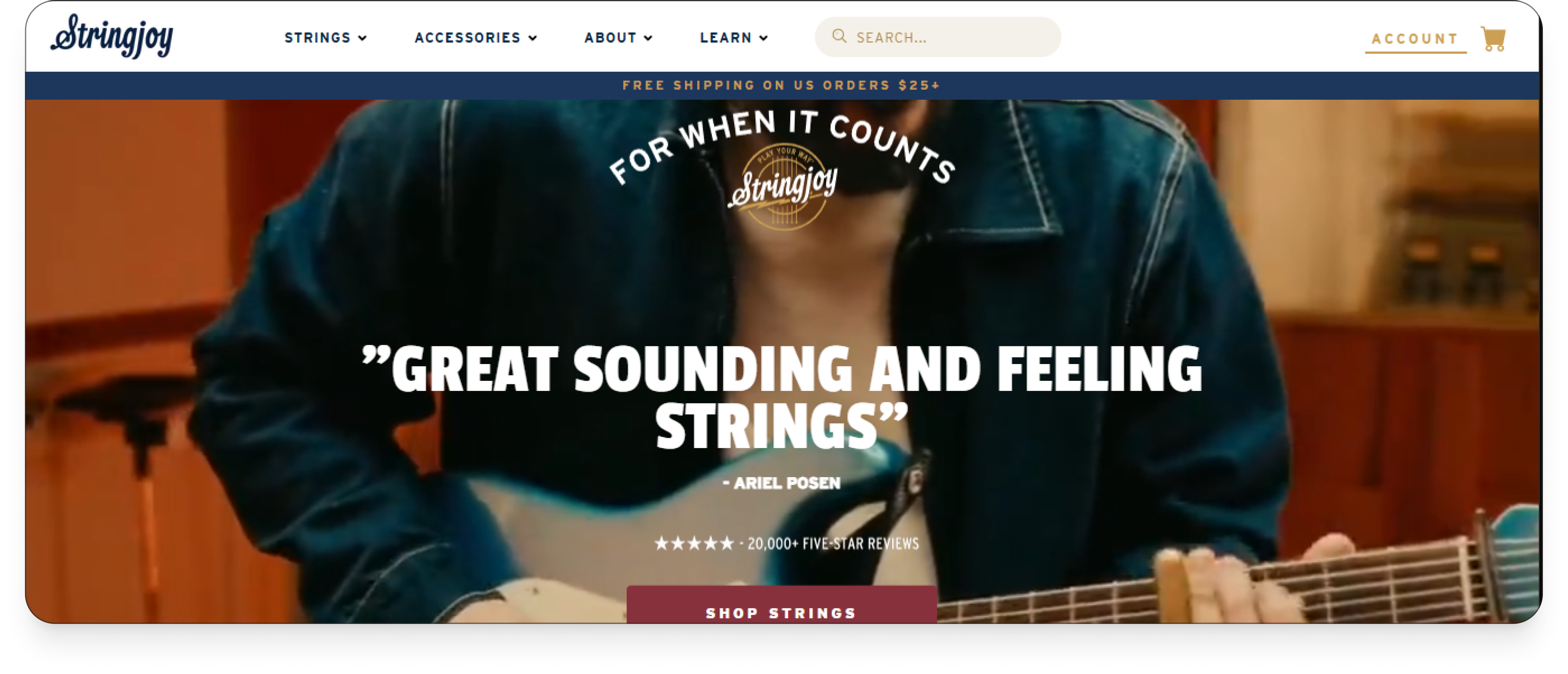 A screenshot of the Stringjoy website.